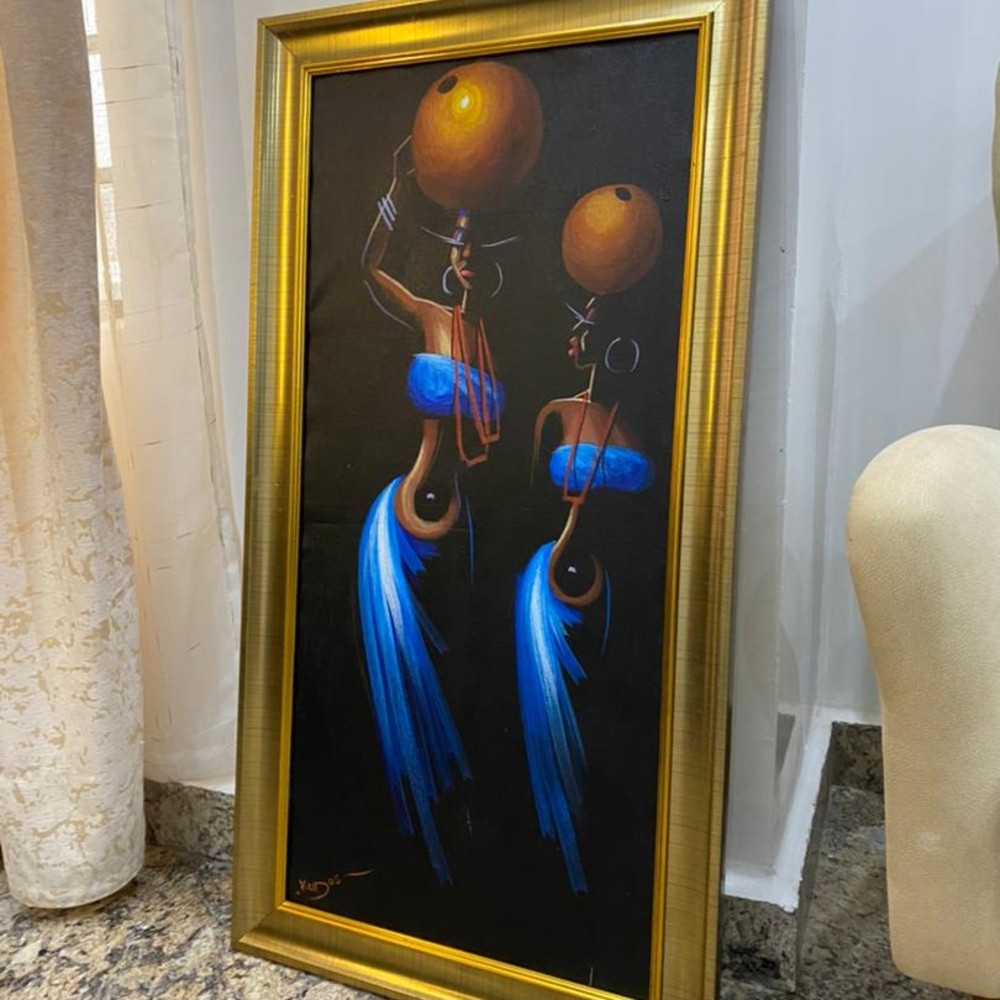 Vibrant Blue and Gold Framed Art by